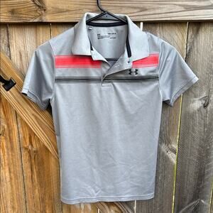 Under Armour Heatgear Boy's Gray Polo Shirt with Red Accents Youth Medium